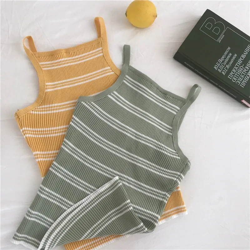 

Camis striped casual female summer vest Fresh and sweet style tight striped&solid women all year vest