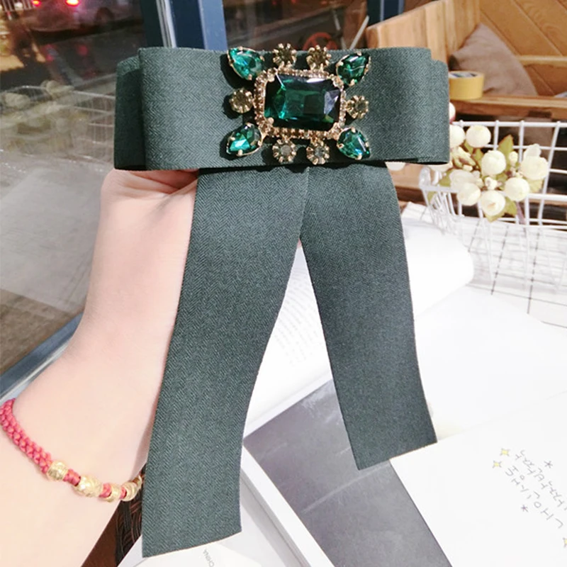 

Vintage New Woman Brooches Black Ribbon Big Bowknot Brooch Pin Rhinestones Collar Shirt's Accessories Fashion Jewelry