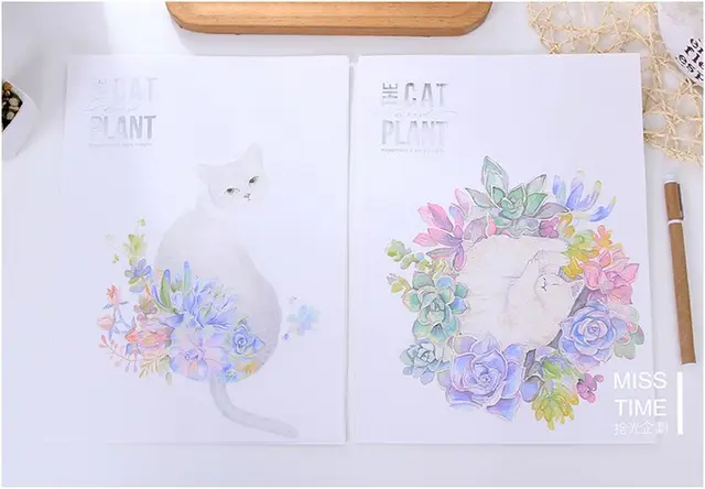 cute cartoon cat plant flowers 4 designs letter pad paper 6 sheets writing paper designs