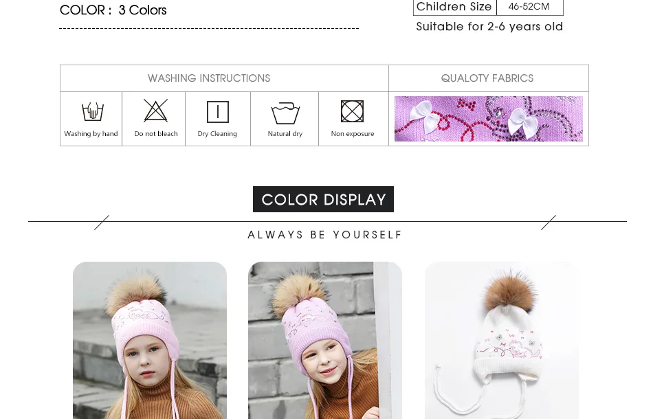 Cap's Children Skullies Beanies Pink Bowknot Double layer Knitted Hat Warm Beanies Kids Hat With Fur Pompom Winter Beanie (4)