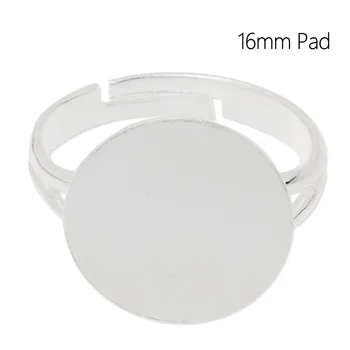 

Silver Plated Adjustable Ring Blanks Cabochon Settings with 16 mm Pad,sold per pack of 20 pcs Jewelry-C4671