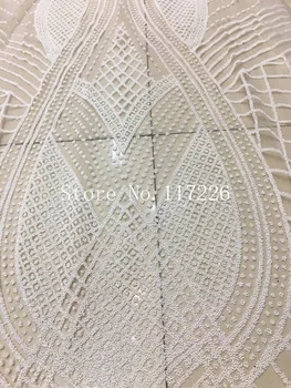 

JRB-1108 embroidered mesh material with glitter beads hot design French net lace fabric in white color