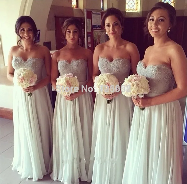 

Free Shipping Sweetheart Lace Beading Long Full Length Bridesmaid Dresses 2015