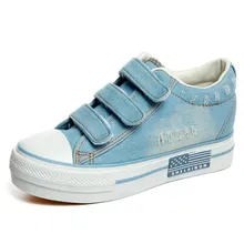 New 2016 Breathable Womens Denim Shoes Thick Heel Platform Canvas Shoes Women Casual Shoe Ladies Trainers N191