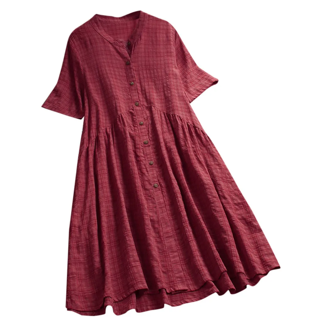 

Summer 2019 Hot Sale Women Vintage Casual O-Neck Short Dress Plus Size Short Sleeve Button Student fashion slim Dress