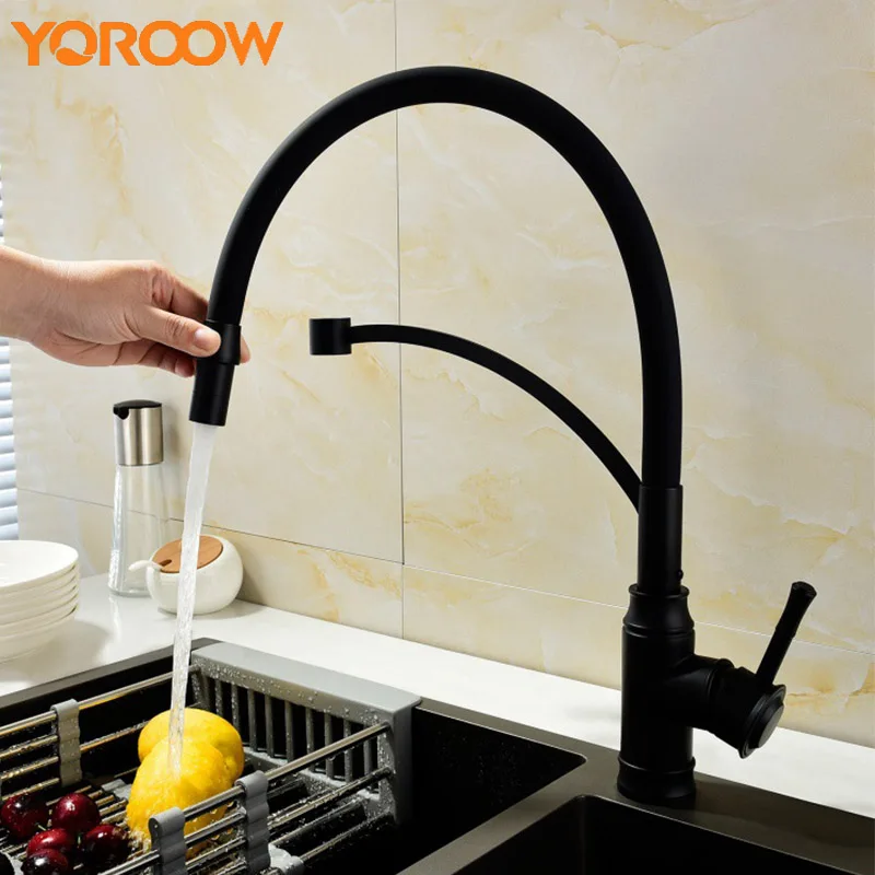 

Black Pull Out Flexible Kitchen Tap Single Handle Faucets For Sink Swivel Thread Drinking Water Filter Mixer Double LH0002