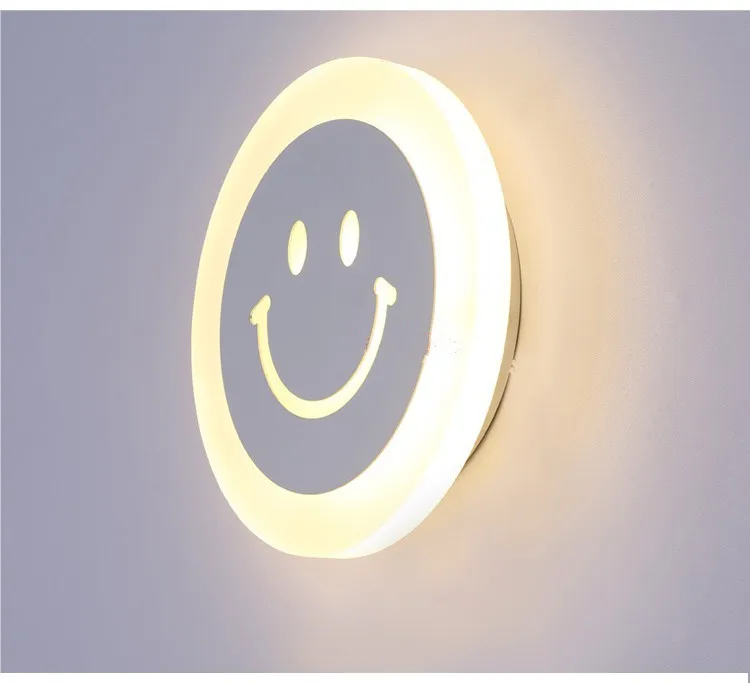 

Modern creative smile face wall lamp for bedroom corridor hotel 7w Super Bright Acrylic indoor led wall lights for home