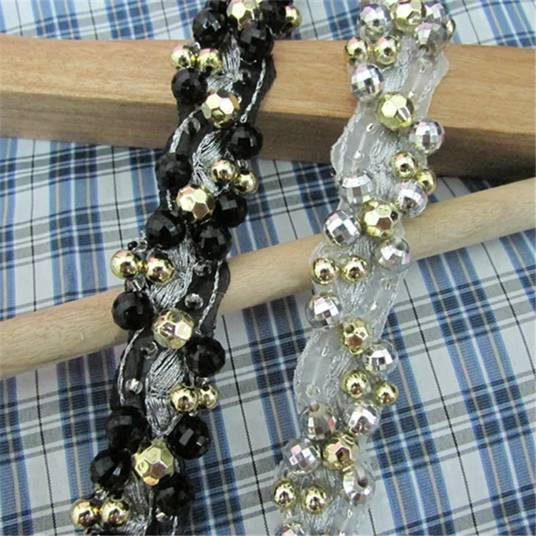 2yard/lot 2cm Gold Silver Beaded Lace Trims DIY Handmade Beading