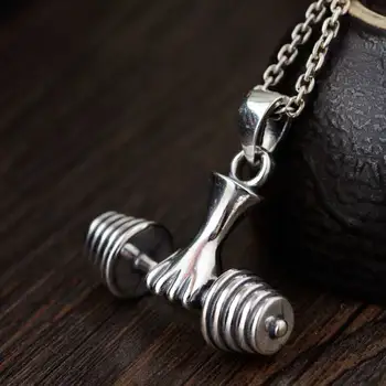 

FNJ 925 Silver Dumbbell Pendant Sports New Fashion Pure Original S925 Thai Silver Pendants Women for Jewelry Making