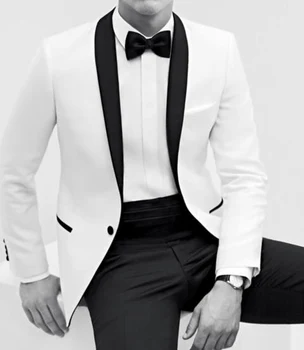 

2017 New Hot Sale tuxedos White men's dress Color process Shawl collar white groom suits ( jacket+Pants+tie)