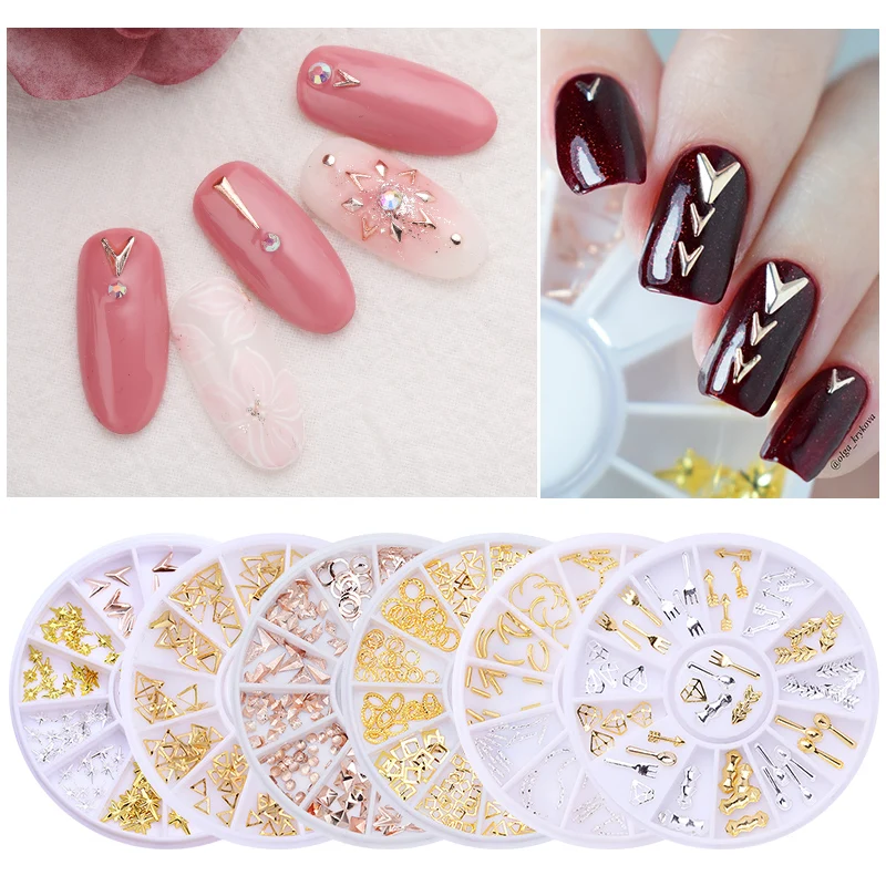 ارتفع الذهب برشام مسمار ترصيع 3D مسمار الفن الديكور الذهب دائرة ستار جولة مربع مختلطة الاكسسوارات في عجلة ل DIY