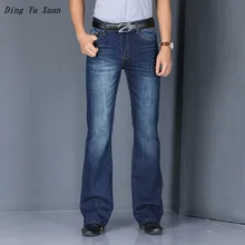 Big Bell Bottom Denim Trousers Men Korean Fashion Flared Jeans Business Casual Blue Flare Jeans Full Length Plus Size 28-38