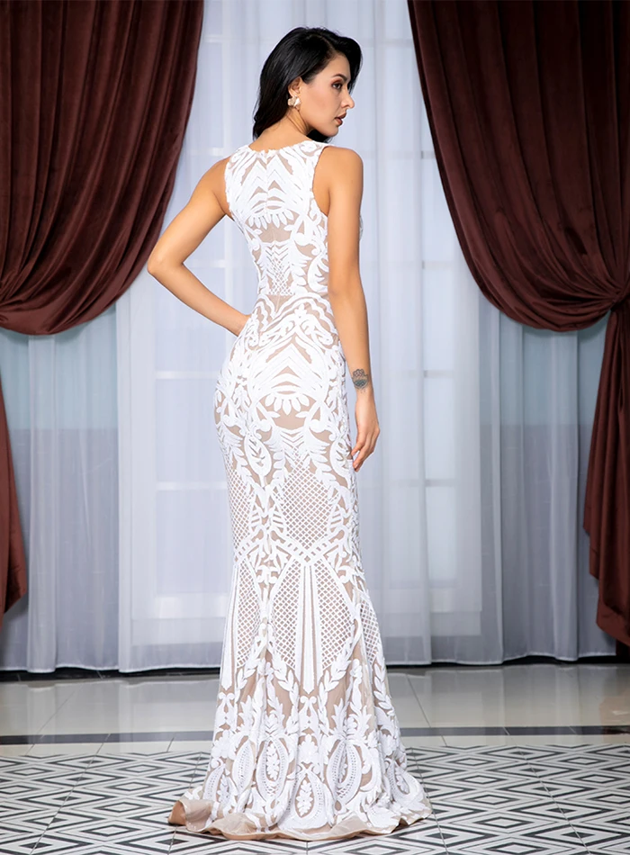 Love& Lemonade длинное платье без рукавов с глубоким v-образным вырезом и геометрическими блестками LM81336 белый