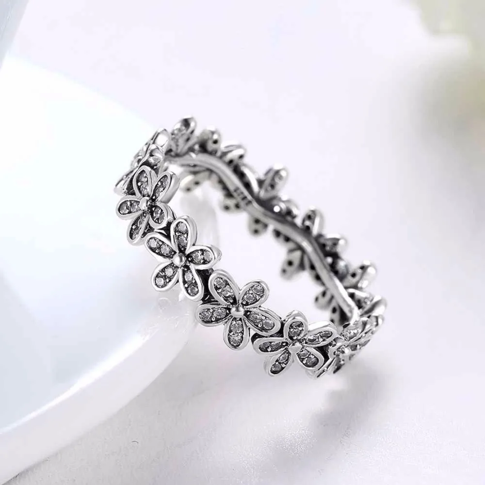 Solid 925 Sterling Silver Ring Flowers Inlaid Zircon Fashion OL Accessories Rings For Women Wedding Jewelry (JewelOra RI102593)
