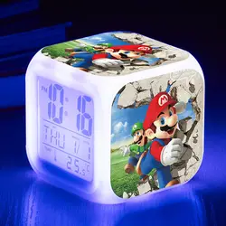 Игры Super Mario Bros с светодио дный 7 цветов изменить светодиодный цифровой будильник ночь красочные игрушки 7 цветов Изменение с датой Tempeture