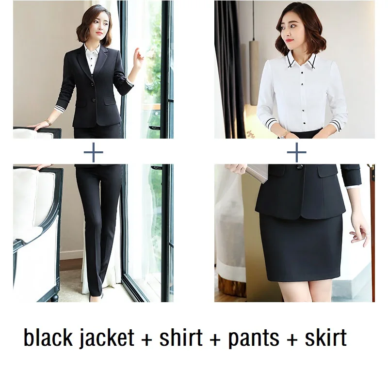 ACRMRAC женские костюмы осень тонкий длинный рукав куртка костюм брюки OL формальные женские брюки костюмы женские s деловые костюмы - Цвет: black  4 pieces set