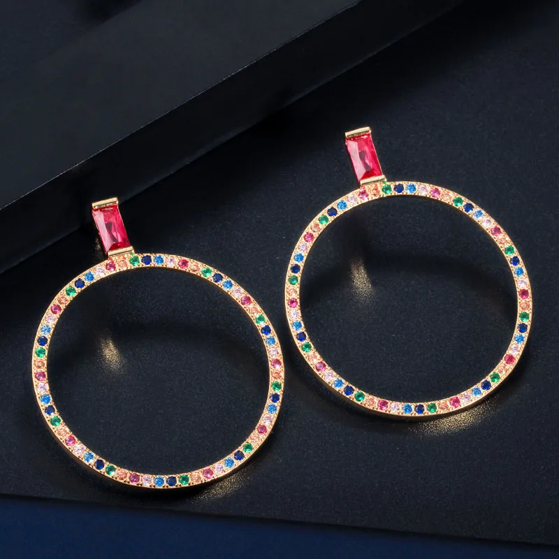 Colorful Cwwzircons бренд дизайнерских золотых цветов большие круглые цветные яркие CZ слуховой аппарат серьги-гвоздики модные ювелирные изделия для женщин подарок CZ582 - Окраска металла: Colorful