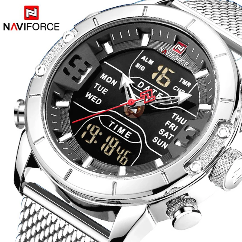 NAVIFORCE 9153 мужские часы милитари для мужчин спортивные часы модные часы водостойкий полный сталь кварцевые повседневное homme Relogio