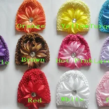 30 шт. вафельный Шапки крючком шапки волосы цветы клипы шапочка с Лили Пион цветок девушка эластичный Шапки mz9111