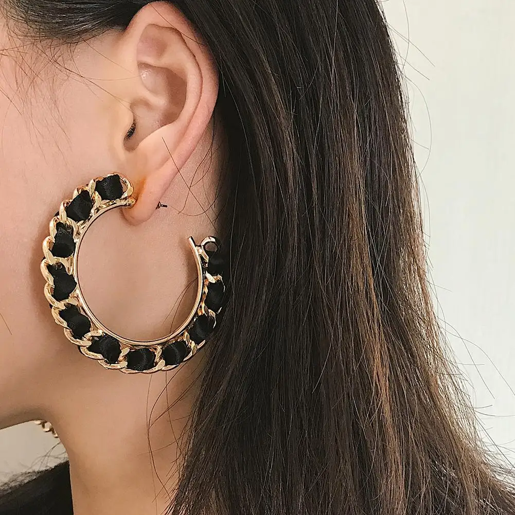 

Women Geometric Semi-Circle Twisted Chain Dangle Stud Earrings Jewelry Gift