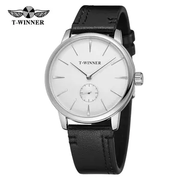 

T-WINNER Leather Mechanical Watch Men Hand Wind Watches Man Simple Analog Wristwatches Montre Homme Reloj Hombre Reloj Mujer