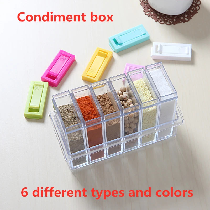 Spice Jar Seasoning Box 6Pcs/Set Kitchen Spice Storage Bottle Jars Transparent Salt Pepper Cumin Powder Box Tools Drop Ship