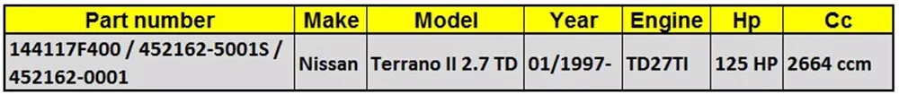 TB25 14411 7F400 Турбокомпрессор Для Nissan Terrano II 2,7 TD TD27TI 92Kw 452162-5 452162-0010 turbo зарядное устройство 452162-0001 452162-8