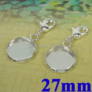 

New Silver tone 27mm Circle Edge Bezel tray w/ Lobster Clasps Pendant Setting Blank Cameo CABs Jewelry Findings Making Wholesale