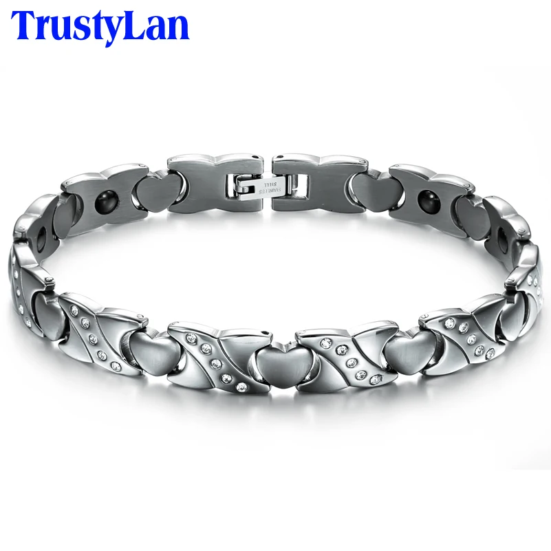 

TrustyLan Magnetic Bracelet Female Stainless Steel Heart Shape Health Care Women Bracelets Woman Fashion 2018 CZ Jewelry Gift