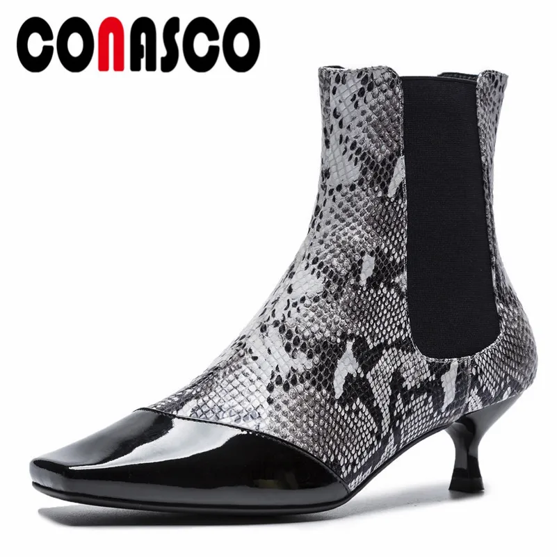 

CONASCO Fashion Women Party Wedding Chelsea Boots Genuine Leather Autumn Winter Warm High Heels Shoes Woman Quality Office Pump