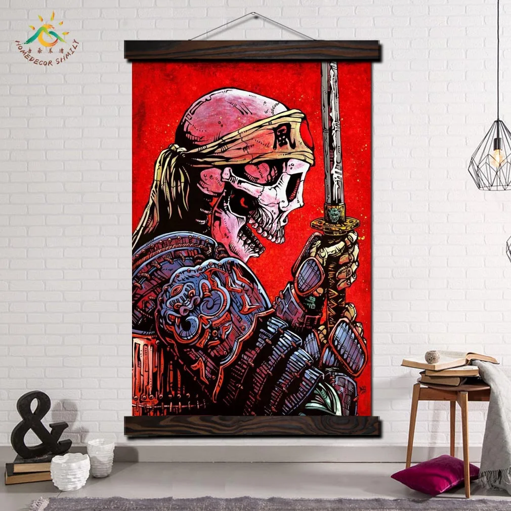 

Skull Japan Samurai Wall Art Canvas Poster and Print Canvas Scroll Prints Painting Decorative Picture Home Decor for Living Room