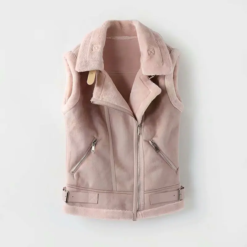 

Fashion Vest Women Clothing Winter Sleeveless Suede Fabric Thicken Warm Vest Coat High Quality Women Winter Sleeveless Coats