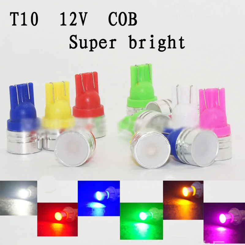 

4x Super bright led car bulb COB T10 led car W5W 12V cree  high power parking auto lamp 194 car styling white red yellow bule