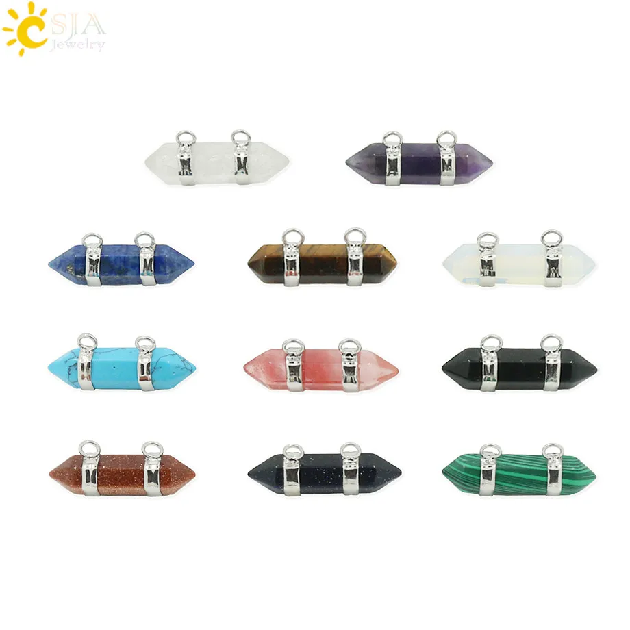 Amethyst Hexagonal Prism Natural Stone Double Buckle Pendant
