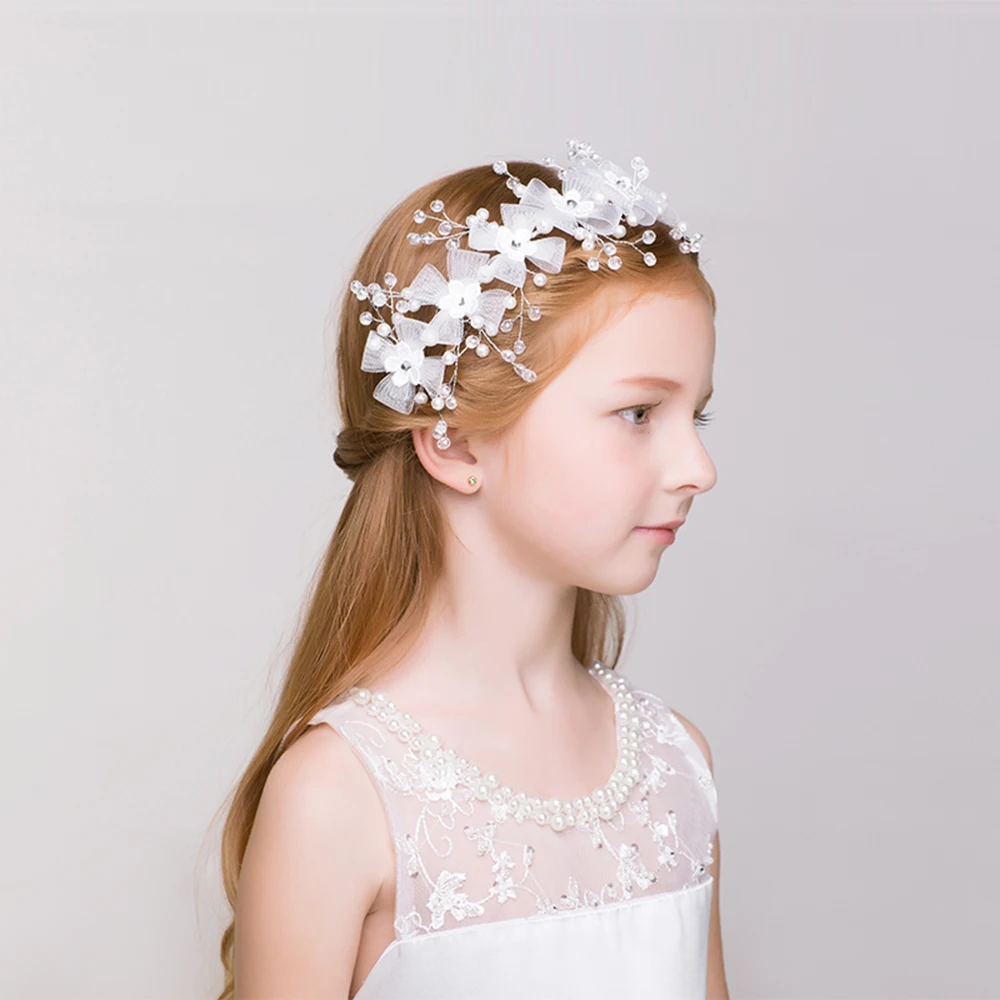 White Simulated Pearl Headband Handmade Flower Hair Ornaments Girls