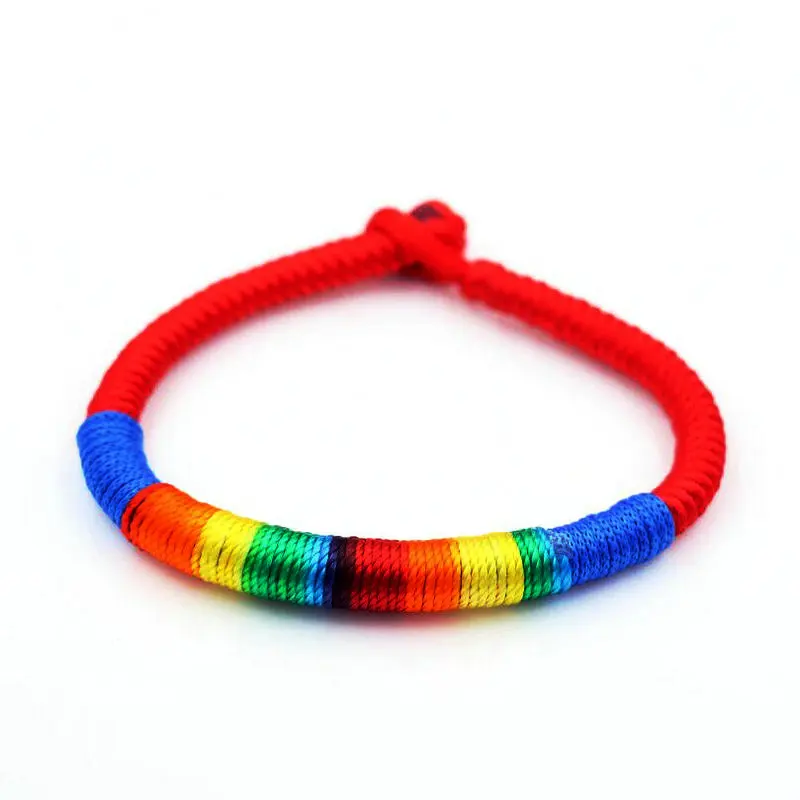 

BPPCCR Rainbow color thick red String Chakra Beads Lucky Red wax Rope Cord Bohemia braiding Bracelet Women Reiki Yoga pulsera