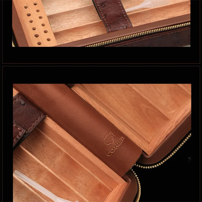 Cohiba Высокое качество brrown CROCO Pattern снаружи кожа Футляр Cedar Wood подкладка хьюмидор случае мини-поле w/Zipper