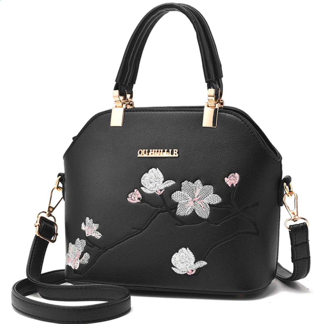 SFG HOUSE Black Embroidery Handbag Shell Women Bag Elegant Female