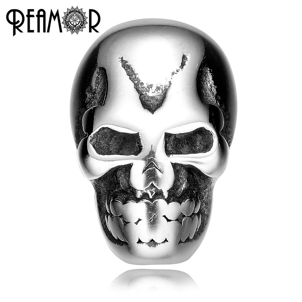 

REAMOR Polishing 2mm 316l Stainless Steel V Human Skull Head beads Charms for Men Bracelets DIY Jewelry Wholesale
