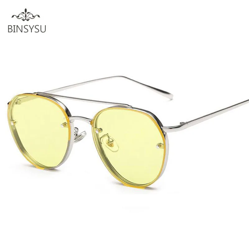 

Fashion Sunglasses Round New Female Alloy Frame Colorful Sunglasses Clear Mirror Yellow lens Women Brand Design Oculos de sol
