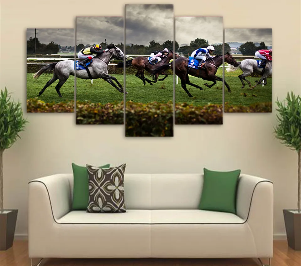 HD المطبوعة 5 PieceCanvas الفن سريع الحصان سباق اللوحة وحدات مؤطرة طلاء جدران الفن PicturePictures غرفة ديكور