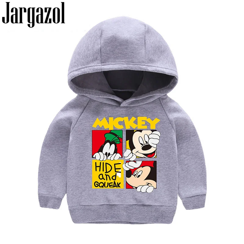 

Jargazol Kids Sweatshirt Baby Girl Clothes Boy Hoodies Cartoon Mickey Printed Autumn Winter Fleece Hooded Coat Thickened Outwear