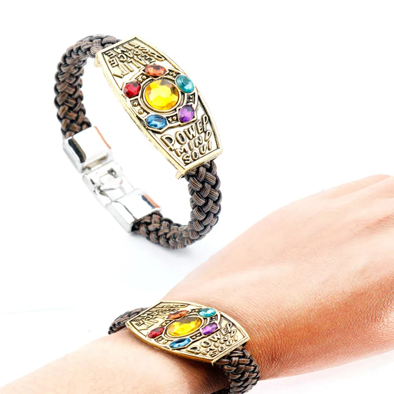 

Avengers Infinity War Thanos The Soul Stone Bracelet Men Women Accessories Braided leather Bracelets Bangles