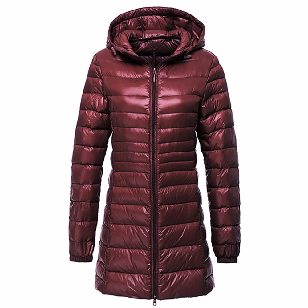 awesome Woman Warm Coat Ultra Light Duck Down Jacket Plus Size Long Female Overcoat Hooded Jackets Winter I