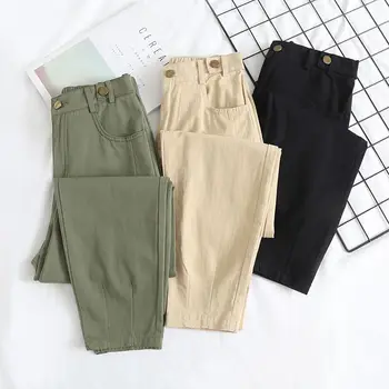 

Black Pants Women Casual Loose Harem Pants Women Pantalon Femme Button Slim Streetwear Army Green High Waist Pants Women Q1673