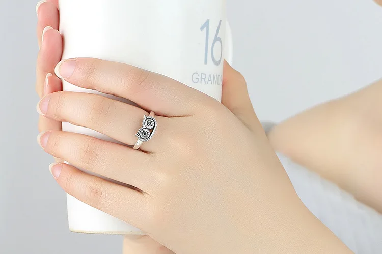CJZBLXLX01749Silver 925 пробы ясно кольцо в виде совы для женщин|Кольца| |