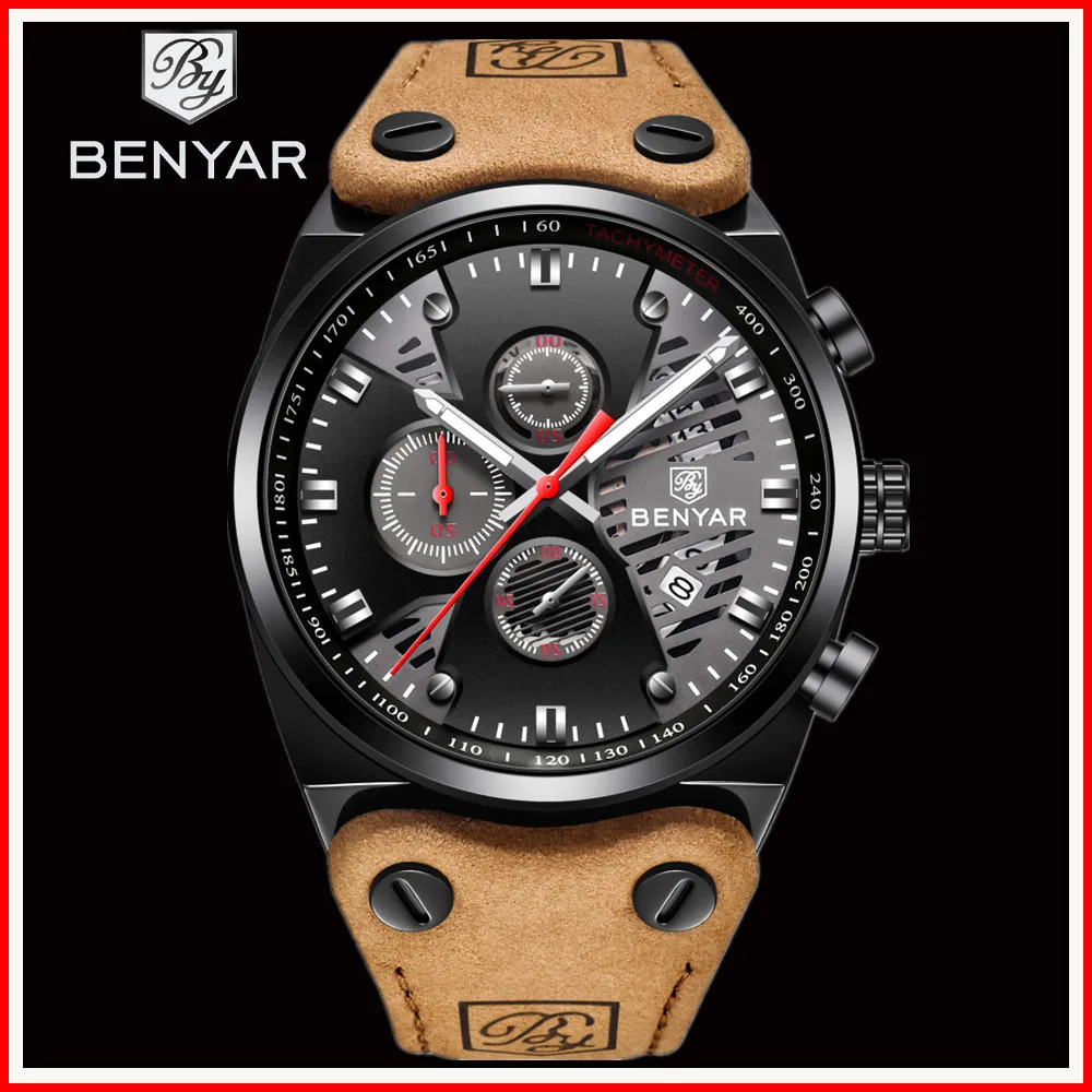 

BENYAR 2019 New Brand Watch Men Waterproof Chronograph Skeleton Calendar Men's Quartz Watches Relogio Masculino erkek kol saati