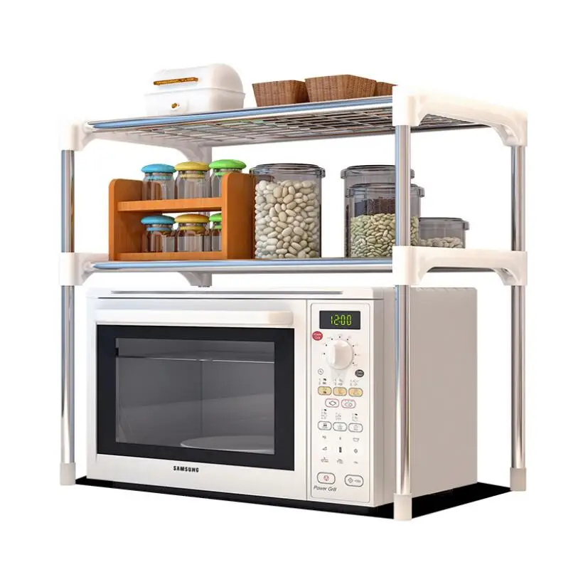 

2-Tier Multi-functional Kitchen Storage Shelf Table Rack Microwave Oven Shelving Unit 2-Tier Bathroom Book Shelf CF-128
