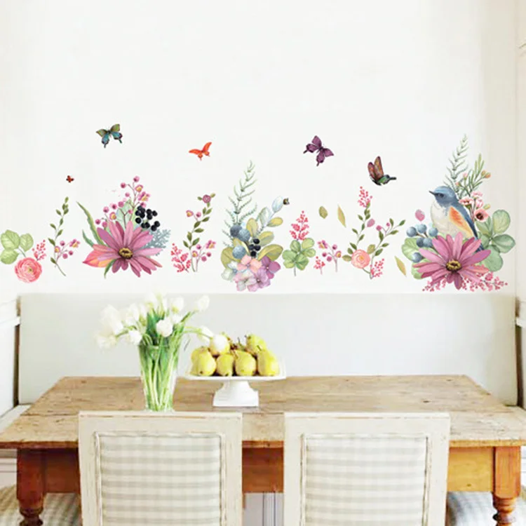 Красивые цветы, птицы, бабочки, настенные Стикеры, теплые Наклейки для декора спальни, обои, наклейки для украшения дома