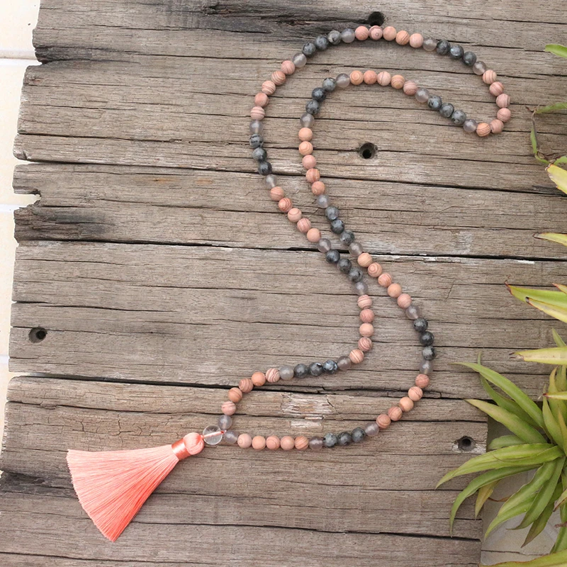 8mm Natural Stone Beads,Gray Onyx,Labradorite,Line Stone,JapaMala Sets,Spiritual Jewelry,Meditation,Inspirational,108 Mala Beads